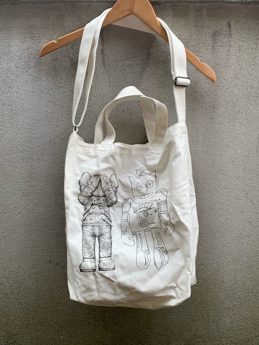 Uniqlo X Andy Warhol X KAWS Canvas Tote Bag Robot Print - White